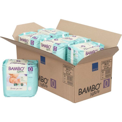 Pañales Bambo Nature Talla 0, (1-3 kg ), Caja de 6x24 unidades