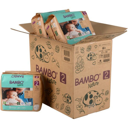 Pañales Bambo Nature Talla 2, (3-6 kg), Caja de 6x30 unidades