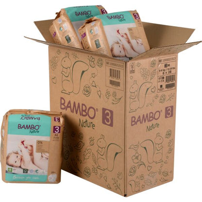 Pañales Bambo Nature talla 3, (4-8 kg), Caja de 6x28 unidades
