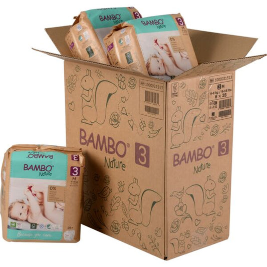 Pañales Bambo Nature talla 3, (4-8 kg), Caja de 6x28 unidades