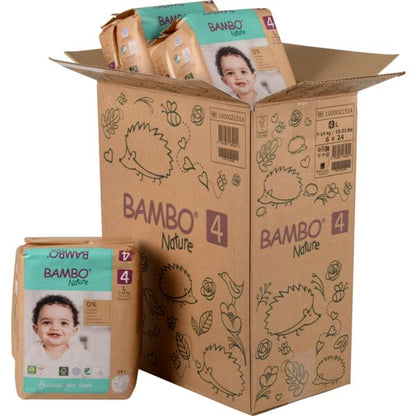 Pañales Bambo Nature talla 4, (7-14 kg), Caja de 6x24 unidades
