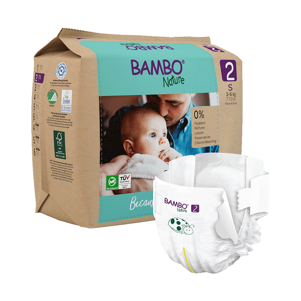 Pañales Bambo Nature Talla 2, (3-6 kg), 30 unidades
