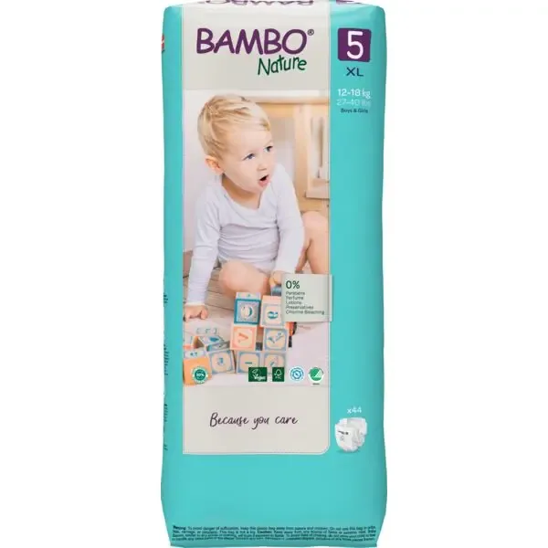 [1000019265] Bambo Nature Pañales Talla 5 (12-18 kg) - Gran Formato - caja de 3 bolsas x 44 uds