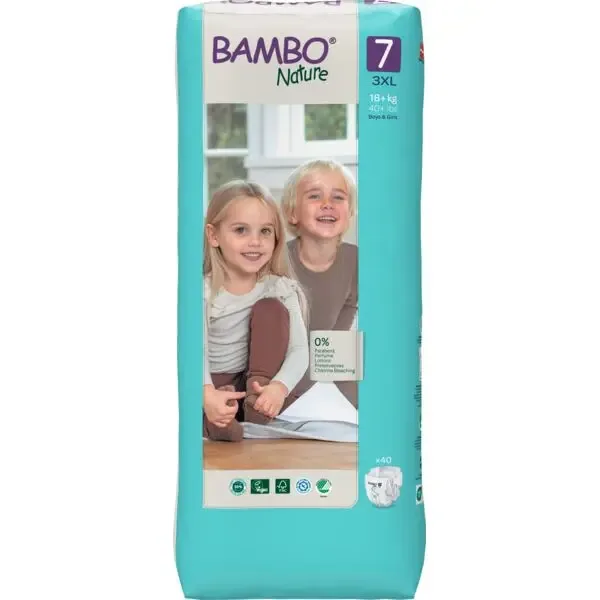 [1000025482] Bambo Nature Pañales Tamaño 7 (18+ kg) - Gran Formato - caja de 3 bolsas x 40 uds