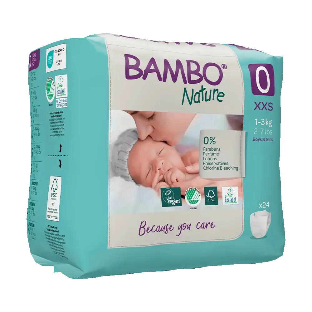 [1000010819] Bambo Nature Pañales Talla 0 (1-3 kg) - caja de 6 bolsas x 24 uds