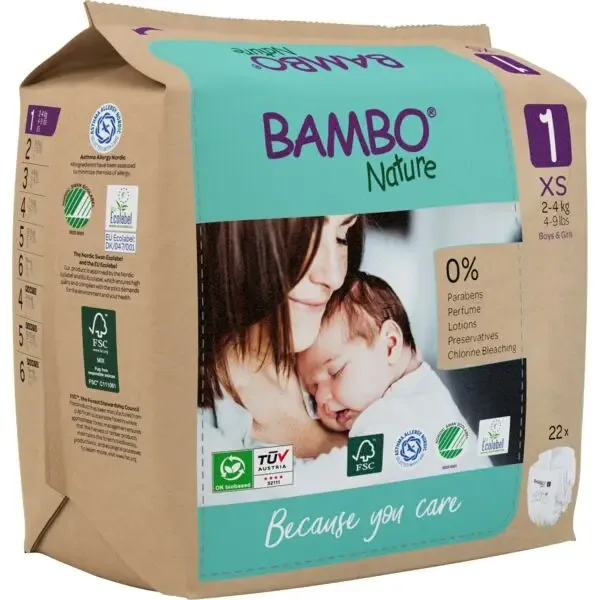 [1000021511] Bambo Nature Pañales Talla 1 (2-4 kg) - caja de 6 bolsas x 22 uds