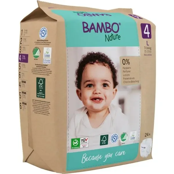 [1000021514] Bambo Nature Pañales Talla 4 (7–14 kg) - caja de 6 bolsas x 24 uds